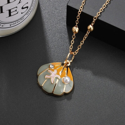 

Shell Pendant Necklace Earrings Set Alloy Shell Multicolor High Imitation Pearl Necklace Fashion Elegant Girl Jewelry Gift