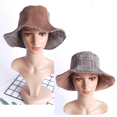 

Double-sided fishermans hat Korean version of leisure Plaid basin hat Xia Literature&Art Youth Shade hat Japanese hat