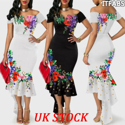

Women Off Shoulder Short Sleeve Bodycon Dress Ruffle Evening Party Gown Dresses