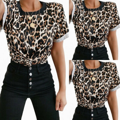 

Nomeni Fashion Women Summer Casual O-Neck Leopard Print Short Sleeve Top T Shirt