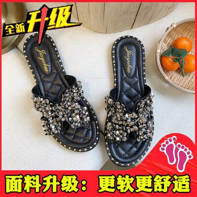 

Net red slippers summer 2019 new drill sandals&slippers women wear flat fashion slip Joker h drag