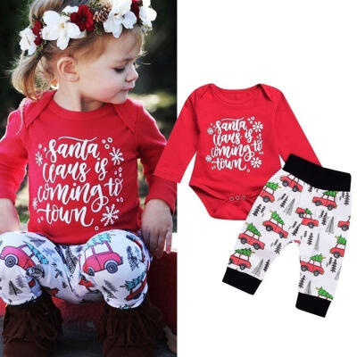 

Fashion Christmas Newborn Baby Girls Santa Tops Romper Pants Outfit Set Clothes 0-18M