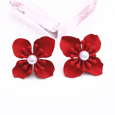 

EK703 Fashion Cute Spray Paint Pearl Flower Stud Earrings For Women Korean Jewelry Boho Metal Brincos Girl Gift Wedding Earrings