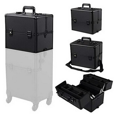 

3in1 Makeup Cosmetic Case Lockable Organizer Nail Train Box Rolling Wheel