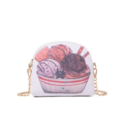 

Cartoon Print Shoulder Handbags Women Canvas Zipper Chain Crossbody Bags