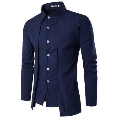

Fashion Men\s Business Shirt Male Solid Color Casual Long Sleeve Tops Shirt