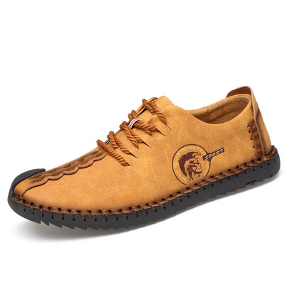 

Mens Casual Shoes Fashion Leather Shoes Men Out door Breathable Sneakers For Men Lace Up Shoes Yellow Khaki Black Size 38-44
