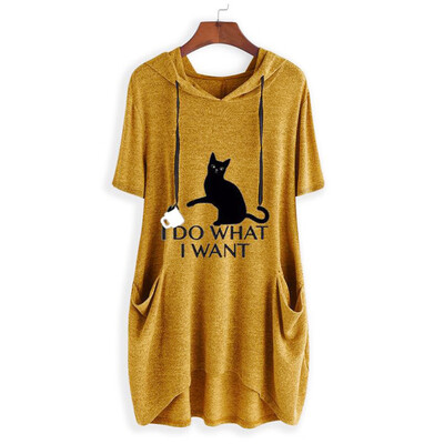 

Starmoon Women Casual Print Cat Ear Hooded Short Sleeves Pocket Top Blouse Shirt