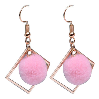 

Fashion Party Women Pompom Rhombus Geometric Pendant Hook Earrings Jewelry