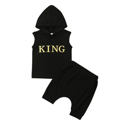 

Newborn Kids Baby Boys Girls Clothes Sleeveless Hooded KING TopsShorts Cotton Outfits Set