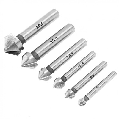 

6xkit 3 Flute HSS Countersink Chamfer End Mill Drill Bits Cutting CNC Hand Tool
