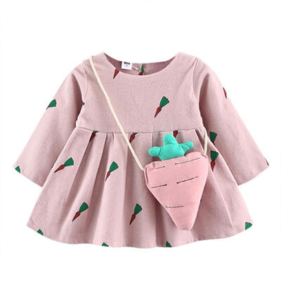 

Cute Radish Girl Loose Ball Gown Kid Girl Dress Long Sleeves Round Neck Autumn Dresses For Photograph