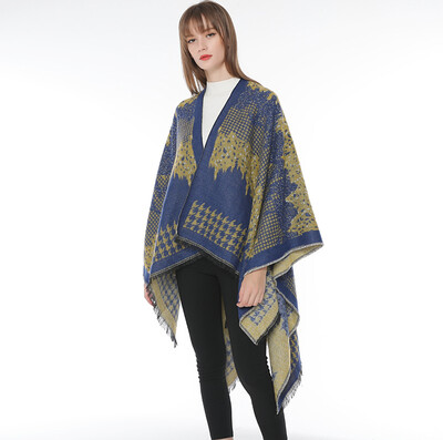 

New lace houndstooth warm shawl factory direct Europe&America autumn&winter scarf long thick cloak cloak