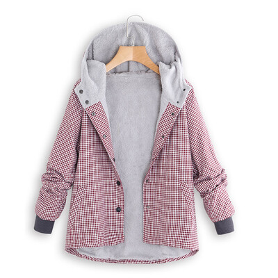 

Toponeto Womens Winter Warm Outwear Plaid Lattice Hooded Pockets Vintage Oversize Coats
