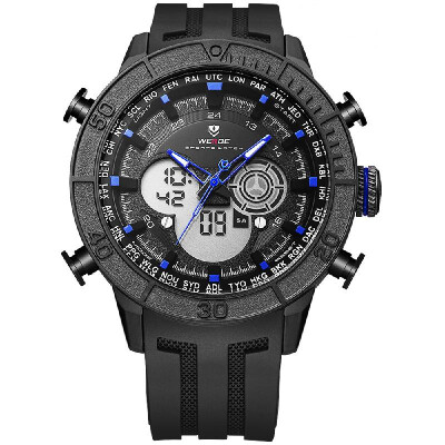 

WEIDE WH6308 Dual Display Two Movement Quartz Digital Men Watch Sports 3ATM Waterproof 50mm Big Dial Large Face Week Calendar Alar