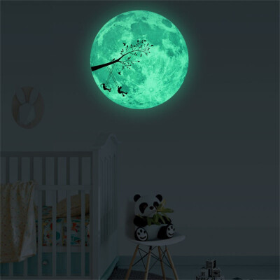 

Gobestart 30cm 3D Large Moon Fluorescent Wall Sticker Removable Glow In The Dark Sticker