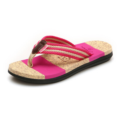 

Rose Womens Fashion Couples Casual Flat Flip Flops Men Slippers Beach Striped Shoes