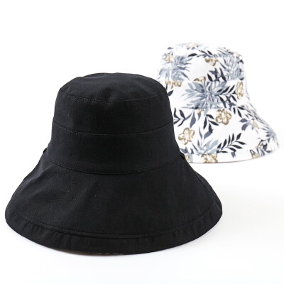 

New Korean version of large brim basin cap anti-ultraviolet shading female cap printed flanged cloth cap double foldable sun cap