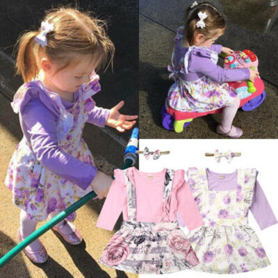 

AU Toddler Baby Girl 3PCS Autumn Clothes Ruffle RomperFloral Tutu Skirt Outfits