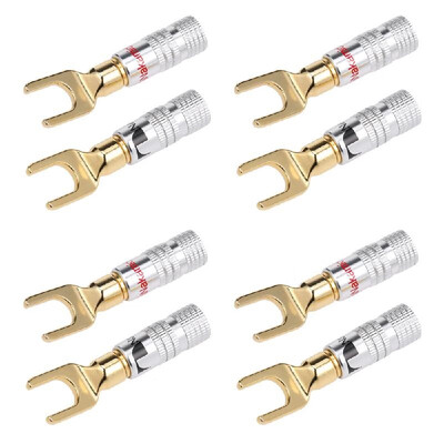 

Y Spade Speaker Plugs Wire Connector Audio Loudspeaker Connector Amplifier Adapter Left&Right Channels Gold Plated Speaker Plu