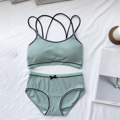 

Women Pink Blue Underwear Comfortable Wireless Loungewear Lingerie Bra Set Black&White Cotton Bras Sets