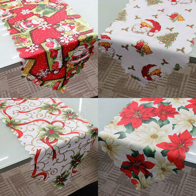 

Holiday Rustic Santa Snowflakes & Cardinal Christmas Decor Table Runner 180x36