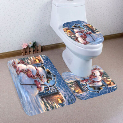 

Tailored 3PCS Christmas Bathroom Non-Slip Pedestal Rug Lid Toilet Cover Bath Mat Set