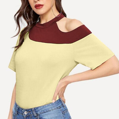 

Nomeni Women Summer Fashion Casual Off Shoulder Crop Short Sleeve Sling Tops T-Shirt