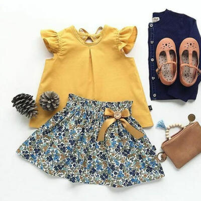 

2PCS Summer Toddler Kid Baby Girl Clothes Flower T-Shirt Tops Tutu Dress Skirt Outfit
