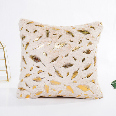 

Siaonvr Feather Bronzing Gold Foil Printing Pillow Case Sofa Waist Throw Cushion Cover