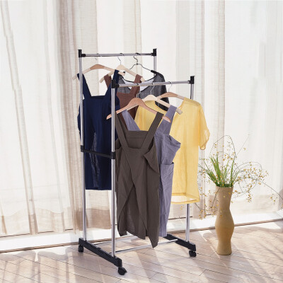 

Siaonvr Stainless Steel Double Pole Adjustable Rolling Coat Rack And Garment Drying Rack