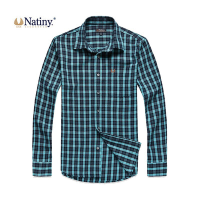 

NATINY mens pure cotton grinded plaid long-sleeved shirt NA125150