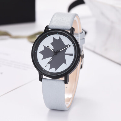 

Modern Watch Women Black Maple Leaf Pattern Fashion Quartz Wristwatch High Quality Leather Strap Casual Female Montre Femme