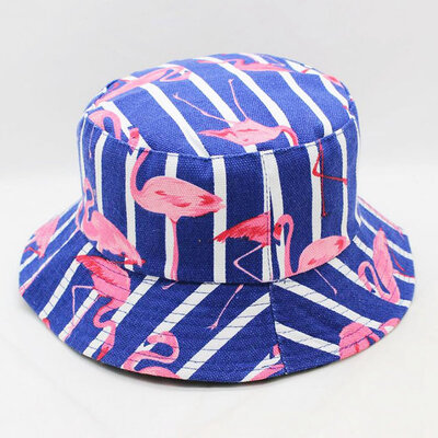 

Flamingo Print Bucket Hat Women Double Wear Cotton Cap Sun Hats Autumn Men Fishing Hat