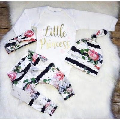 

3PCS Newborn Toddler Baby Girls Tops Romper Floral Pants Headband Outfit Set Clothes