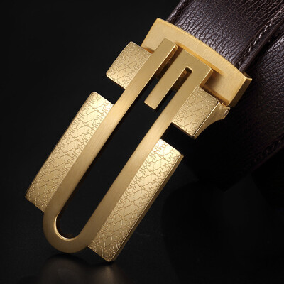 

High-end mens belt leather top layer leather steel buckle belt mens youth&smooth buckle business tide belt gift