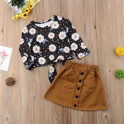 

Toddler Kid Baby Girl Long Sleeve Daisy TopsSuede Skirt Dress Outfit Clothes