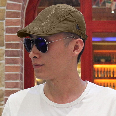 

Retro Unisex Men Women Duckbill Cap Cotton Blends Solid Color Embroidery Driving Sport Beret Hat