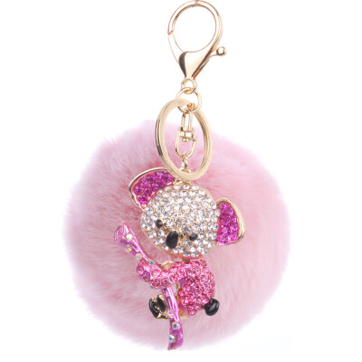 

8cm rex rabbit fur ball alloy diamond koala keychain cartoon couple bag car pendant