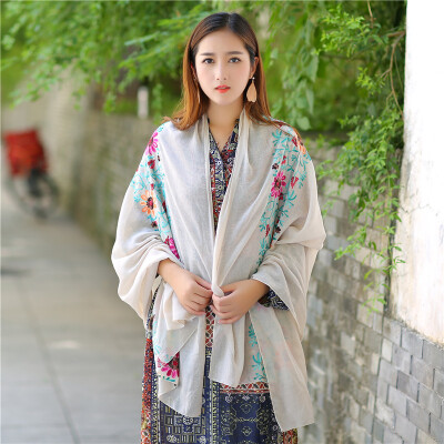 

Embroidered linen flowers Nibel cotton&linen scarf air conditioning sunscreen dual-use spring&summer silk scarf female national wind shawl