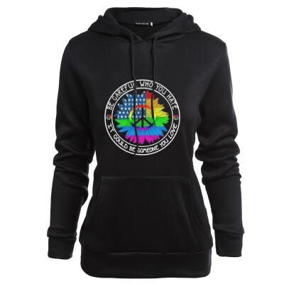 

New Autumn And Winter Fashion Gay Pride Hoodie Peace Sign Sunflower Print Lesbian Hooded Sweatshirt Lgbt Casual Tops