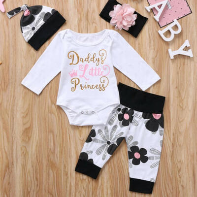 

4PCS Newborn Infant Baby Girl Outfits Clothes Set Romper BodysuitPants Leggings