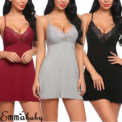 

USA Womens Lingerie Strappy V-neck Sexy Dress Babydoll Mini Nightdress Sleepwear