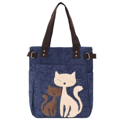 

Fashion Women Cat Print Large Capacity Zipper Tote Shoulder Bag Canvas Handbag