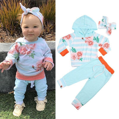 

Newborn Baby Girls Floral Tops Hooded T-shirt Pants Outfits Clothes Set Playsuit