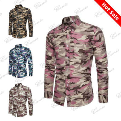 

Luxury Stylish Mens Slim Fit Casual Shirts Long Sleeve Camo Dress Shirts Tops