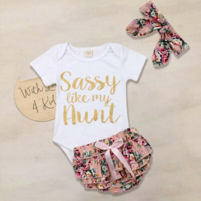 

Newborn Baby Girls Short Sleeve Tops Romper Floral Shorts Pants Dress Outfit Set