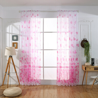 

Toponeto Heart Shaped Curtain Tulle Window Treatment Voile Drape Valance 2 Panel Fabric