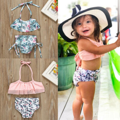 

1-6Y GirlsSwimsuit 2 PCS Baby Swimwear Bathing Swimming Suit Floral Swim Sets