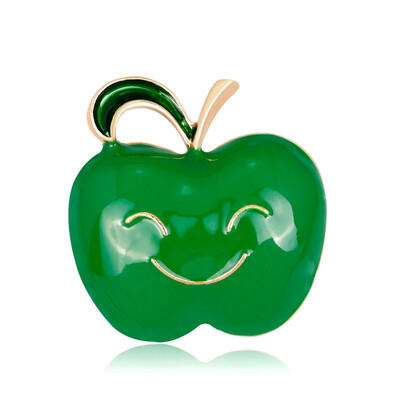 

1Pcs New Vivid Green Red Enamel Apple Brooch Carton Fruit Ginkgo Biloba Alloy Brooches Corsage For Women Scarf Pin Men Jewelry